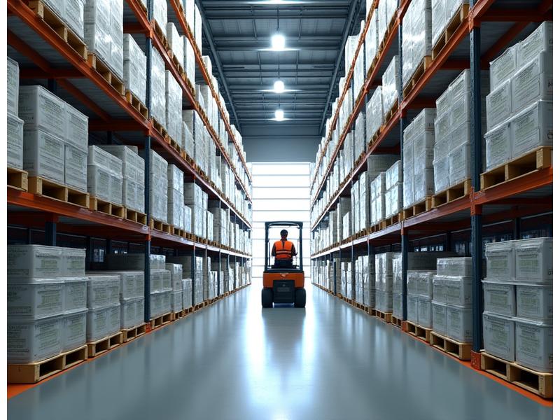 Modernes Logistikzentrum mit Gabelstaplern und Paletten