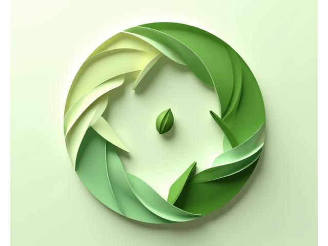 Visuelle Darstellung einer Kreislaufwirtschaft mit Materialflüssen. Abfälle werden zu neuen Rohstoffen umgewandelt. Grüner Pfeilkreislauf mit dem Alpen Tiernahrung AG Logo im Zentrum.