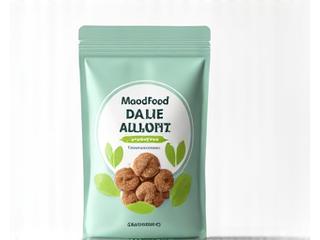Produktmockup von MoodFood Futter mit entspanntem Hund