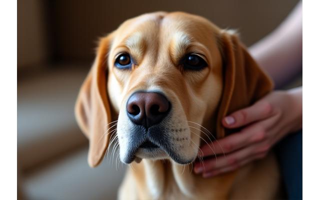 Ein Seniorhund geniesst sanfte Streicheleinheiten, symbolisiert eine gute Lebensqualität trotz altersbedingter Beschwerden.